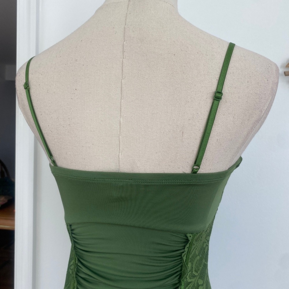 Vintage Y2K XOXO Green Lace Satin Bustier Cami Tank Top M McBling Indie Sleeze - Picture 6 of 13